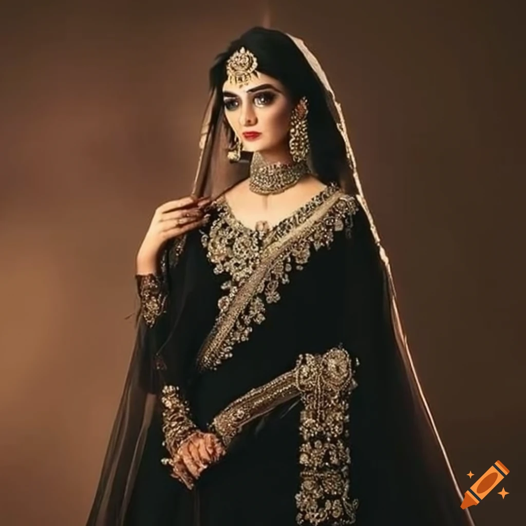 Woman in Pakistani black bridal dress on Craiyon