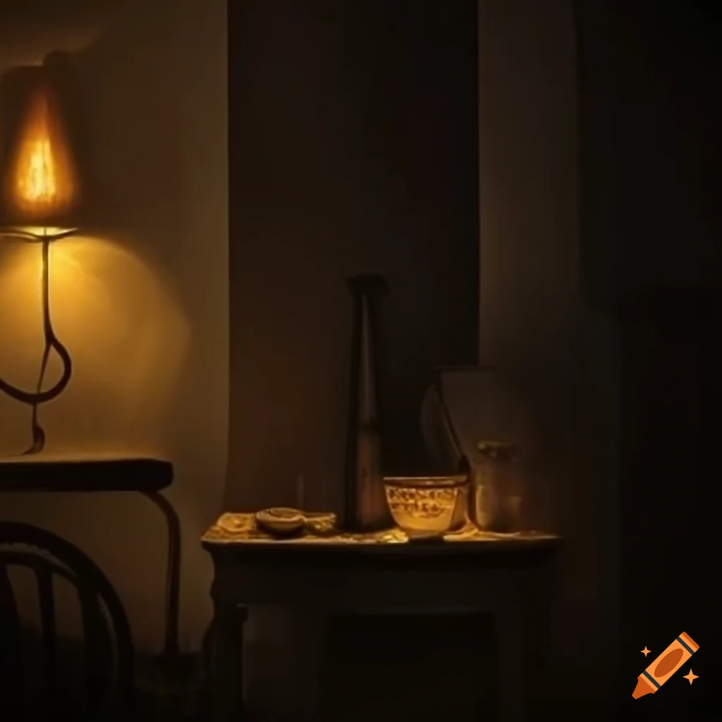 Eerie and mysterious still-life composition in a dimly lit room