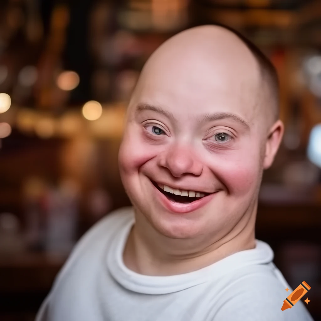 Smiling Man With Downs Syndrome At A Cozy Bar On Craiyon