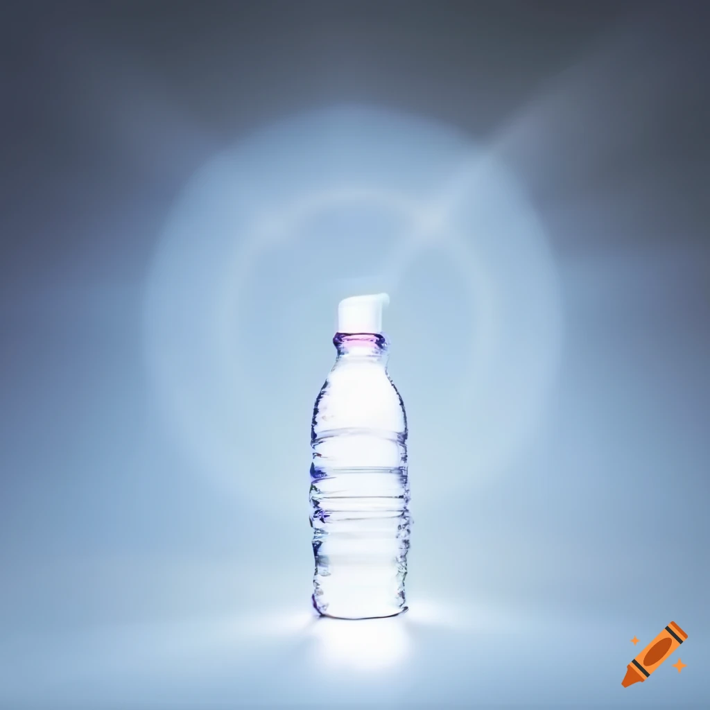 Dazzling white light rays with a water bottle in the foreground