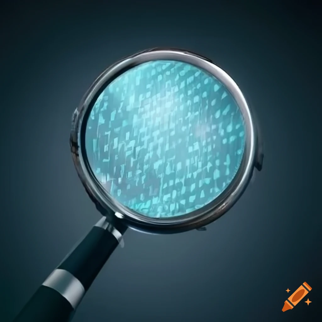 Magnifying glass over a page with digital stream of binary values