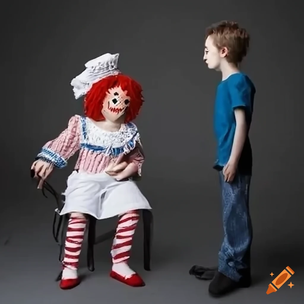 Raggedy Ann playfully mocking a boy