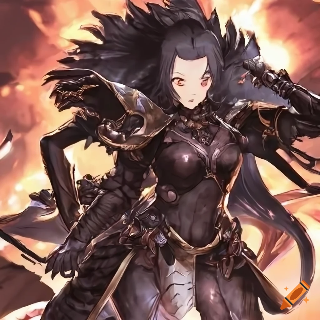 Powerful evil pyromancer vampire slayer with warhammer primarch armor in a fantasy setting