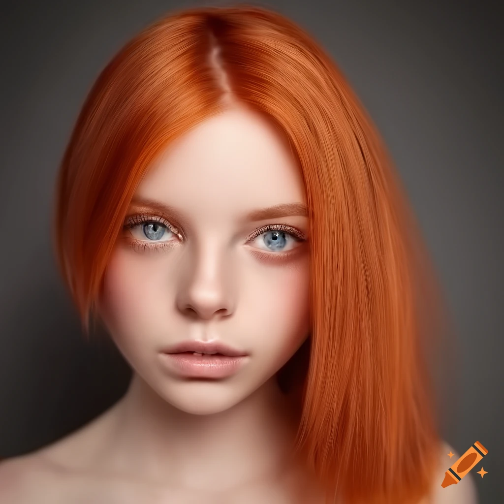 Portrait of a beautiful 20yearold with dewy foundation and light red hair on Craiyon