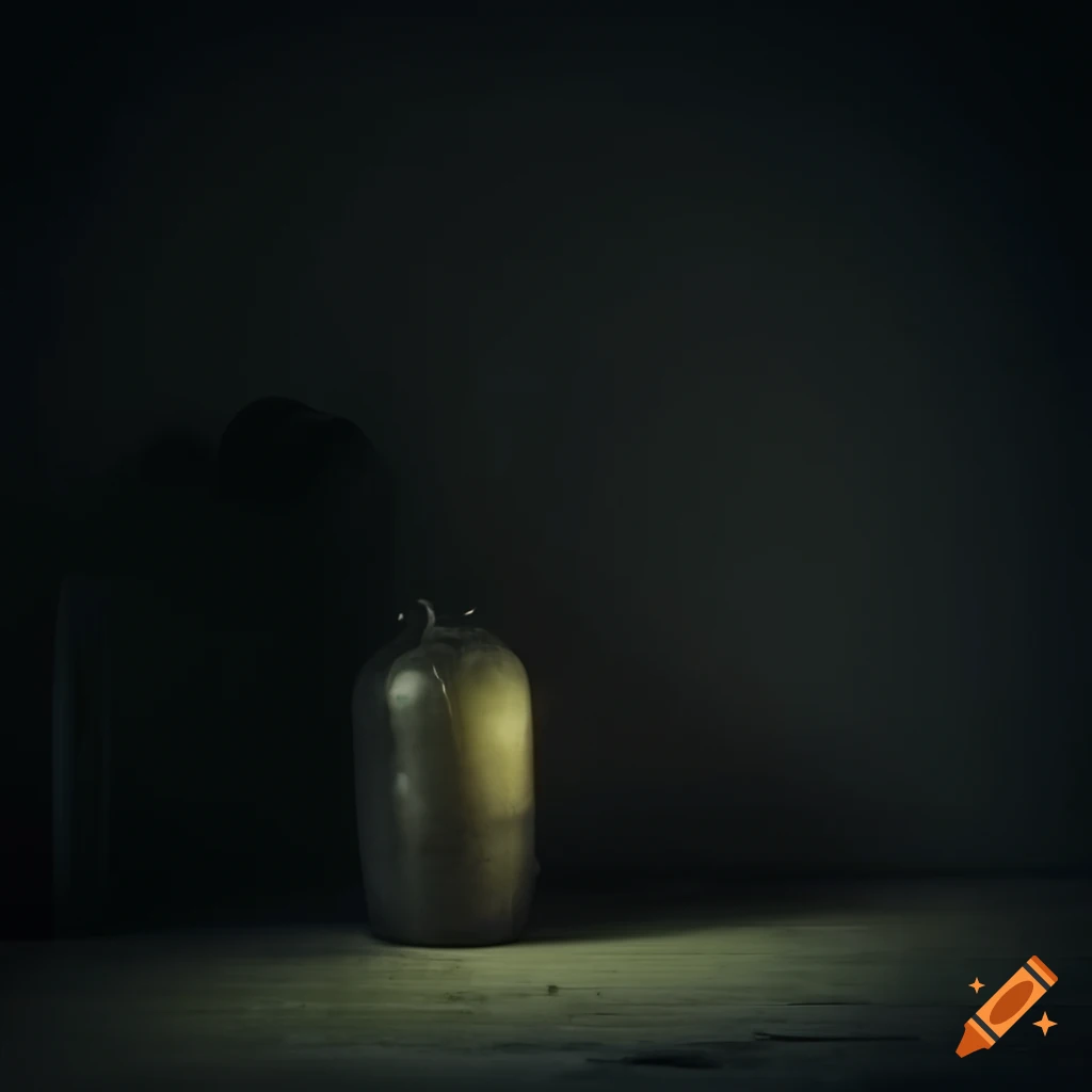 Eerie and mysterious still-life composition in a dimly lit room