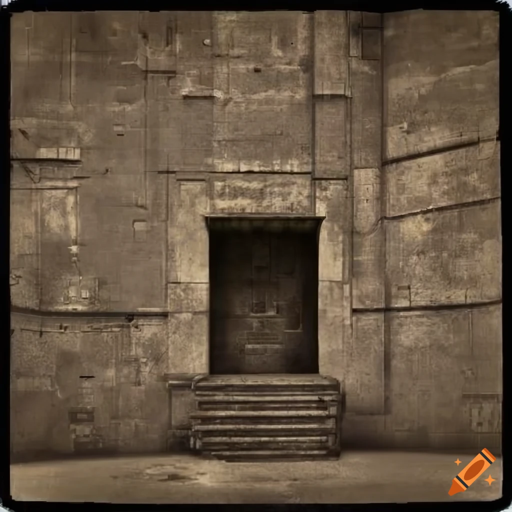 Sci-fi concrete military stronghold in sepia tone
