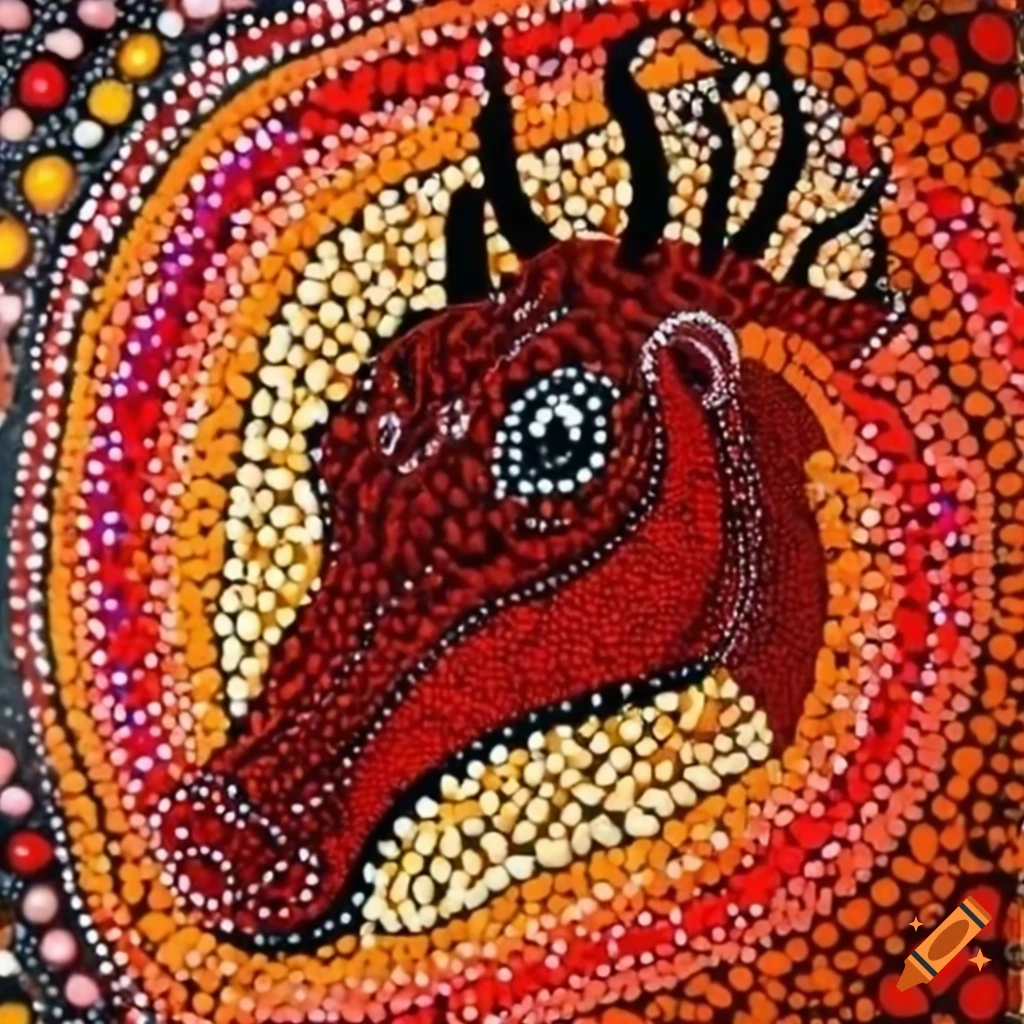 Dragon depicted in aboriginal dot painting style