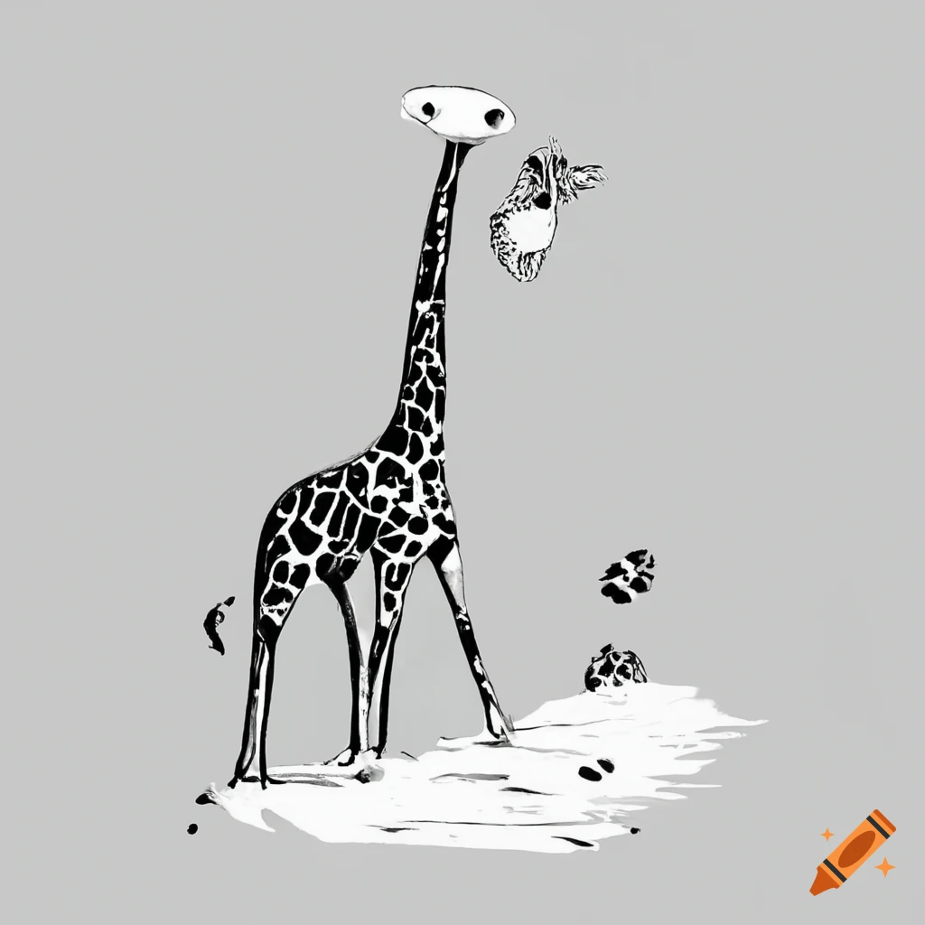 Lonely giraffe sitting on a high rock with a tearful expression