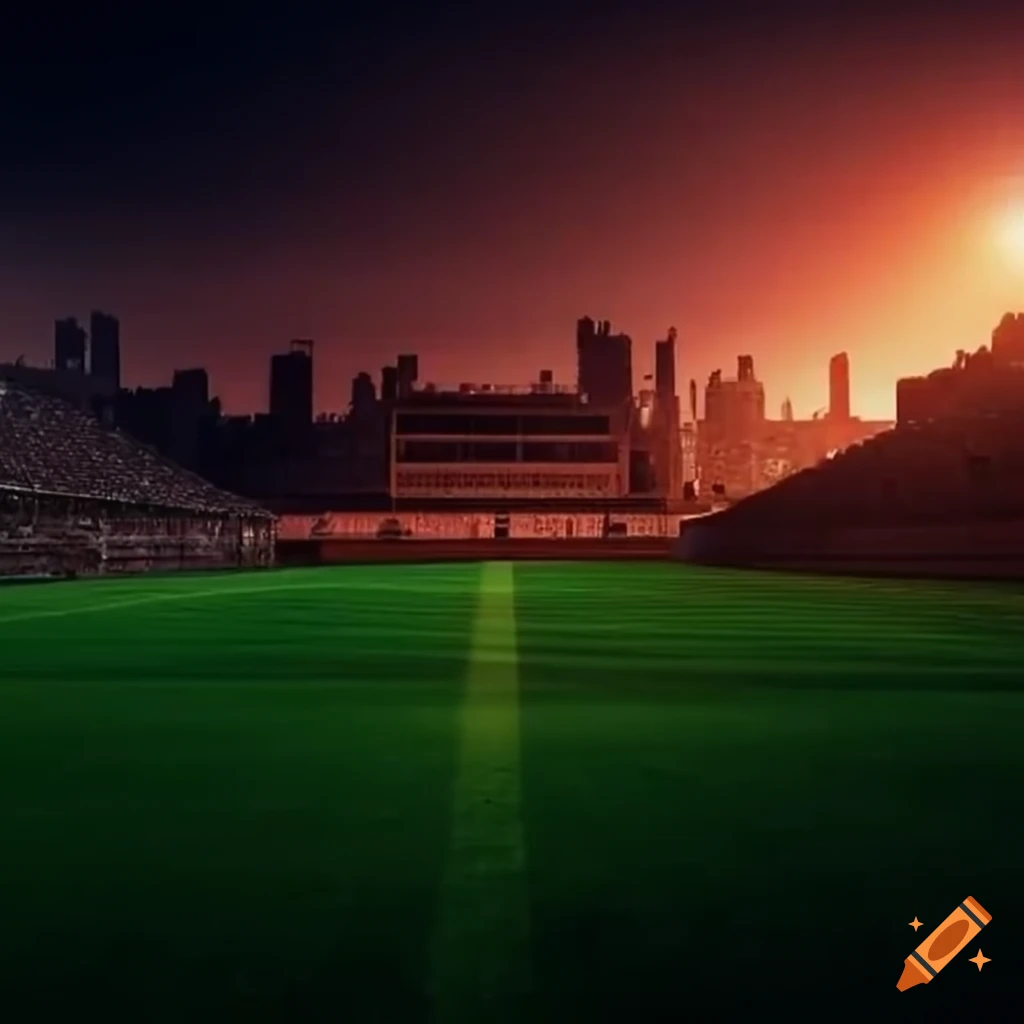 Soccer field with ancient city stands