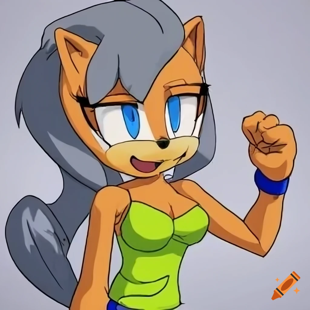 Sally Acorn wearing a maize-colored tank top and glasses