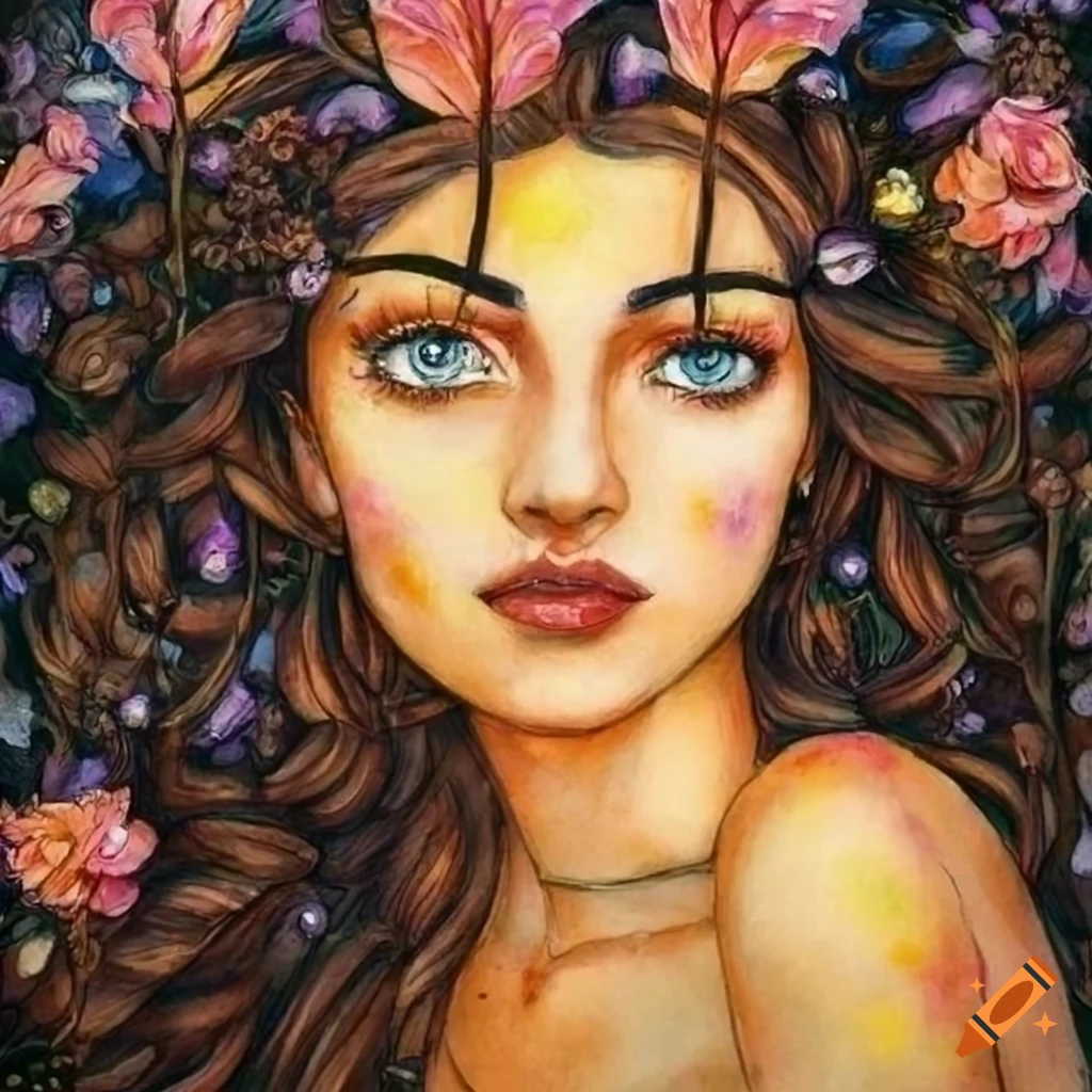 Painting of a brunette woman with flowers in her hair by josephine wall ...