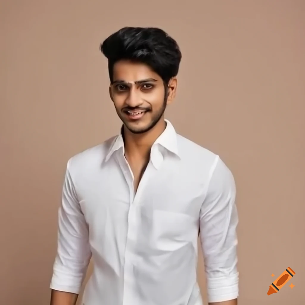 Confident and attractive 25 year old indian man in a white shirt