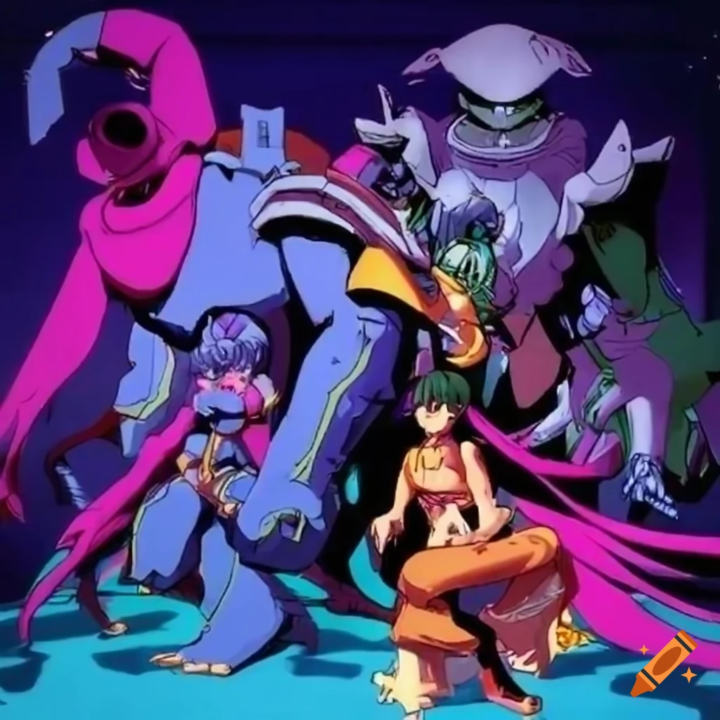 Group of friends battling space creatures and aliens in a sci-fi anime