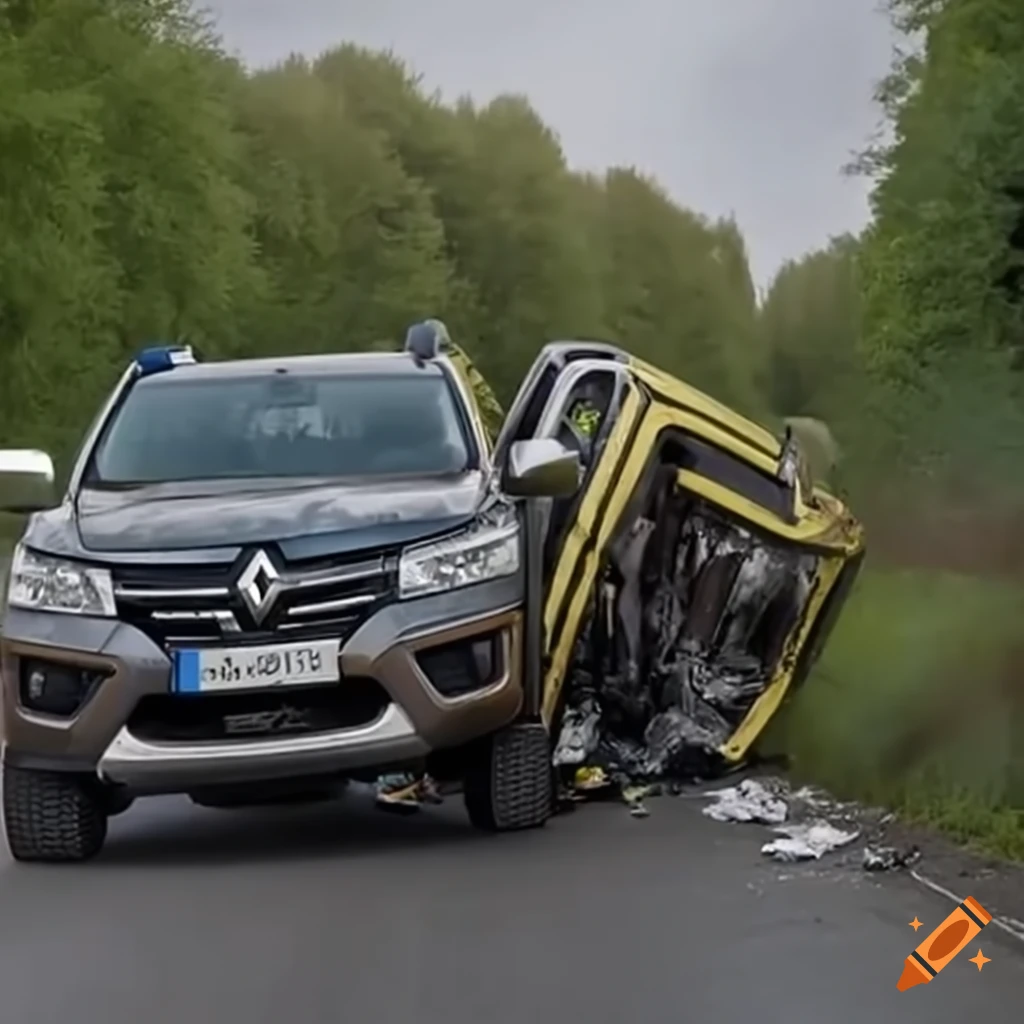 homme \u00e0 cot\u00e9 d'un pickup renault alaskan accident\u00e9