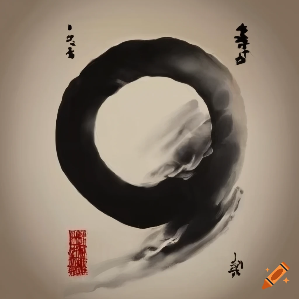 Japanese style painting of the Zen enso symbol on rice paper