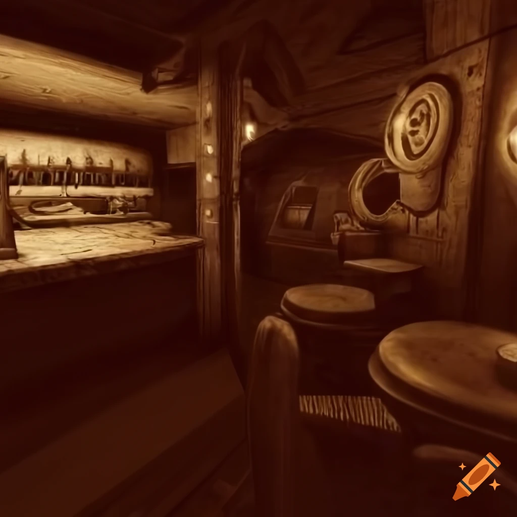 Sepia photo of a smooth sci-fi tavern