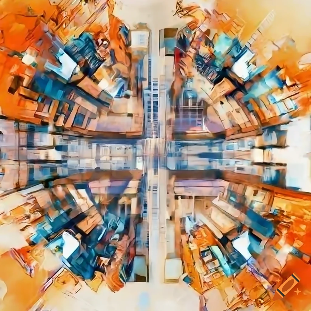 Cityscape drone view with bustling streets and skyscrapers on Craiyon