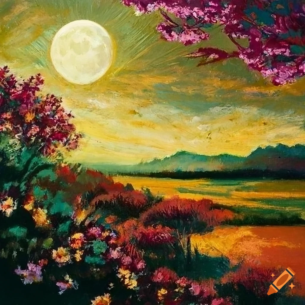 Blossoms blooming at dusk under the moonlight in hilaire germain edgar