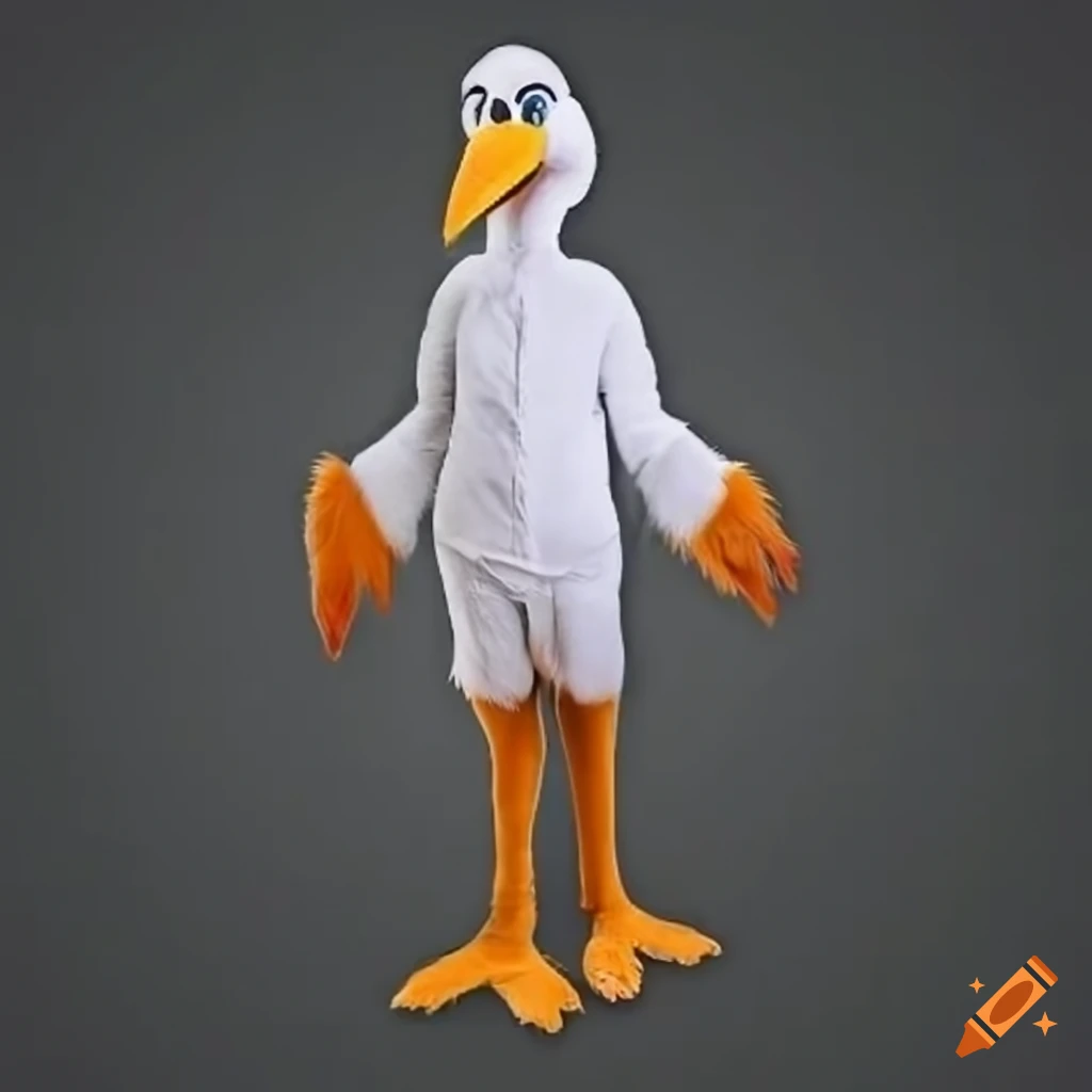 School teacher in cartoon stork mascot costume on Craiyon