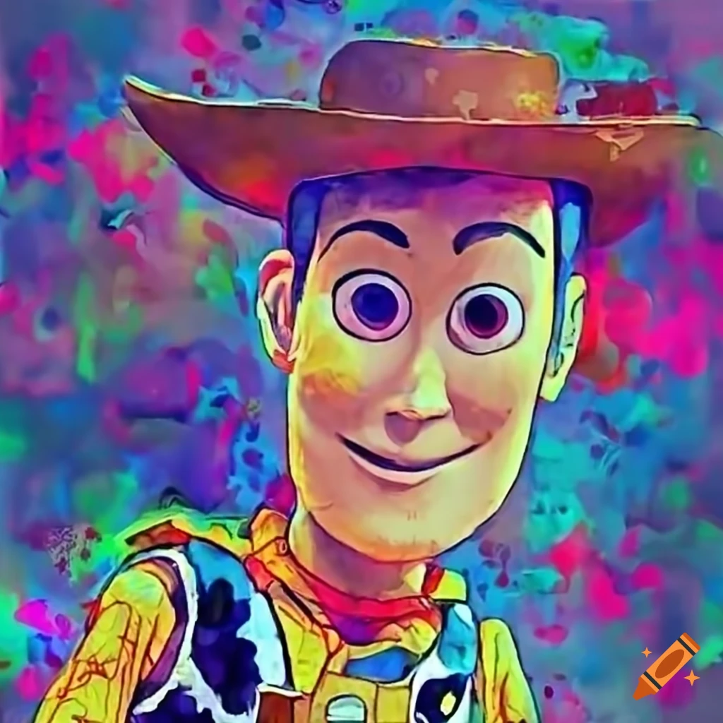 Vibrant neon colored toy story woody on Craiyon