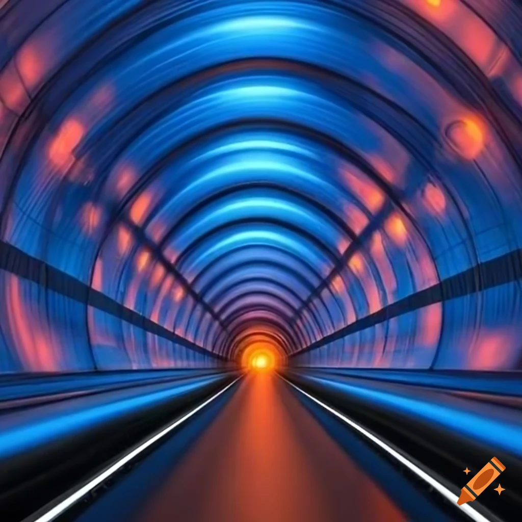 Blue tunnel with orange light