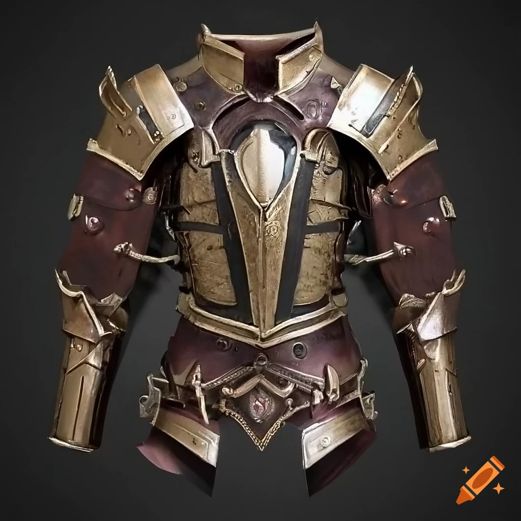 Front view of gothic legendary Bathyscathe armor in a steampunk style ...