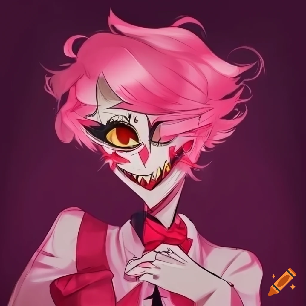 Valnyx with pink hair and red eyes in Hazbin Hotel OC