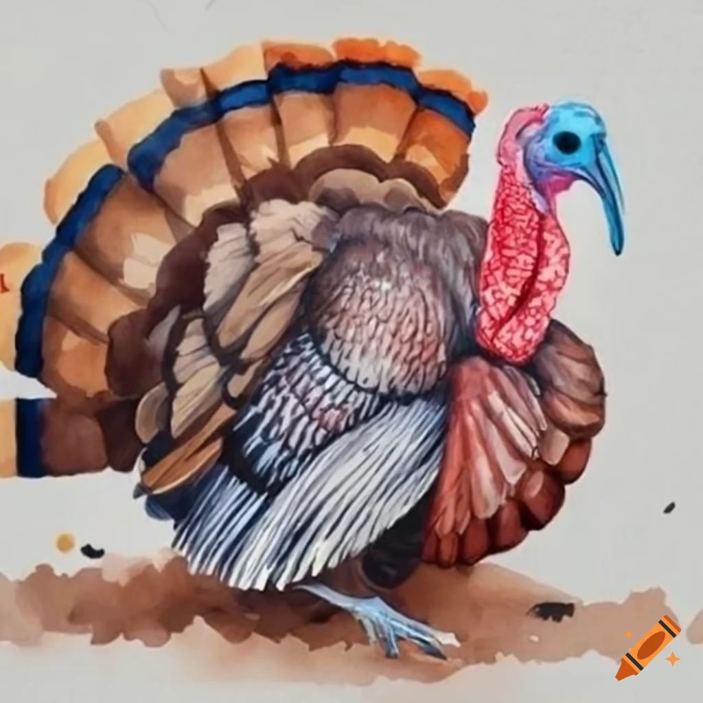 Realistic turkey illustration in children's watercolor style