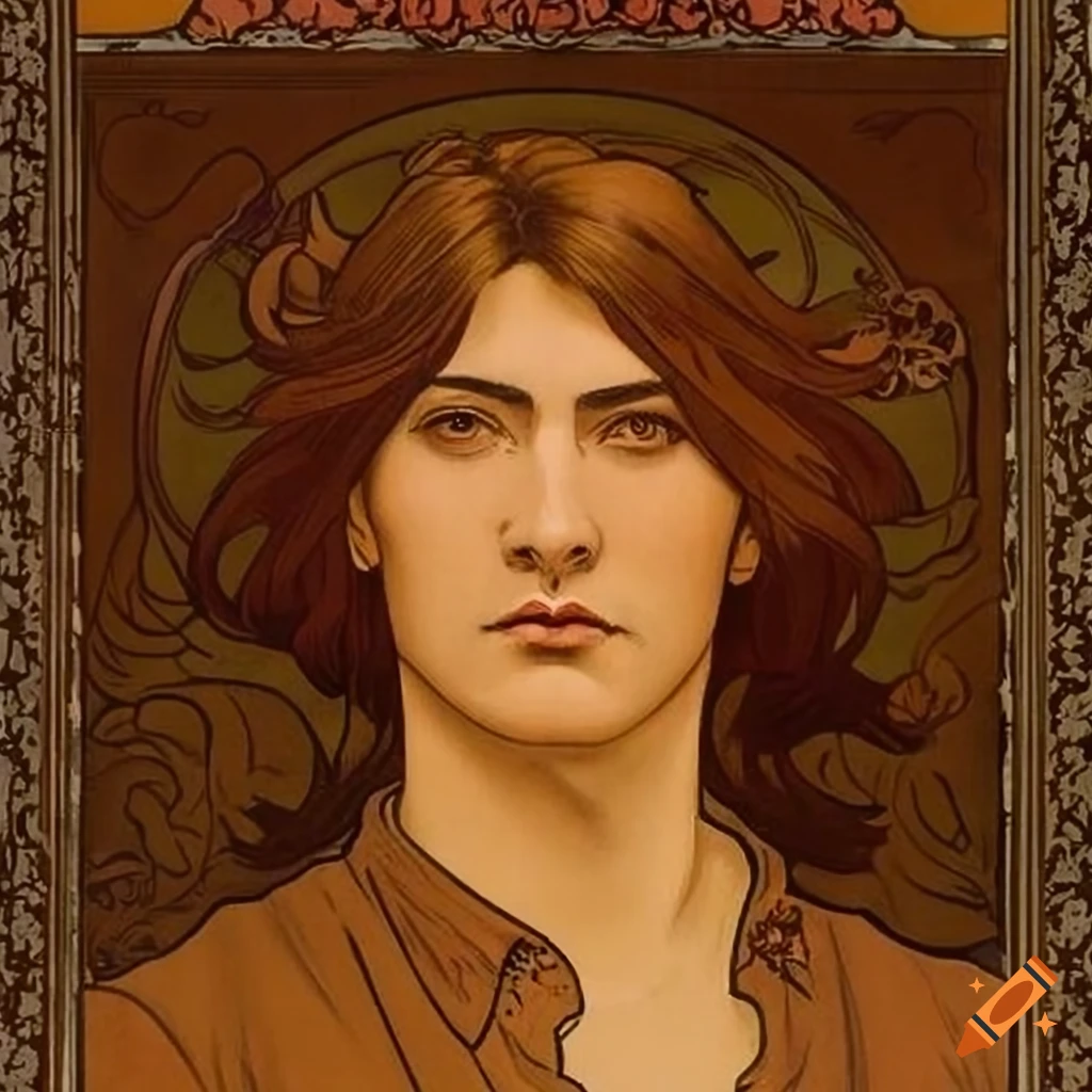 Portrait of a handsome European man with black eyes and long dark hair ...