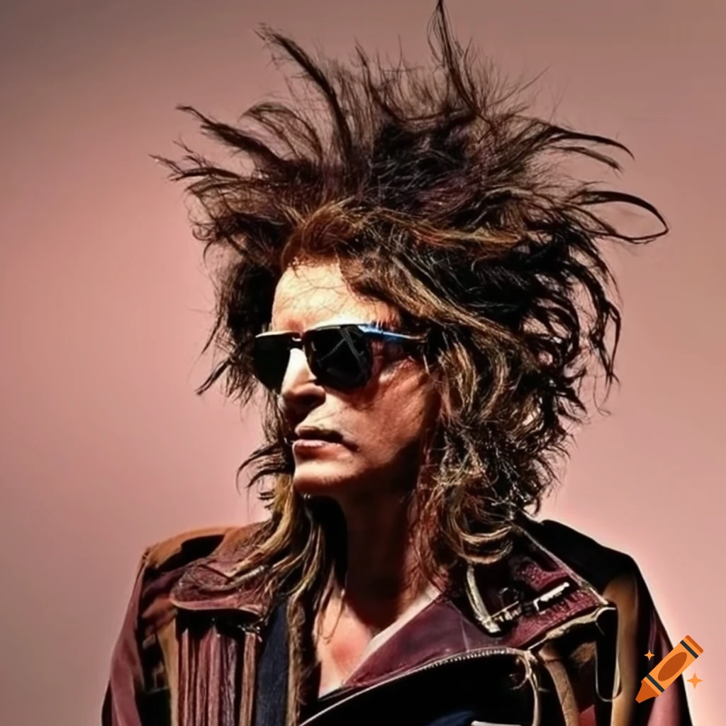 Rock musician with long hair and sunglasses playing electric guitar