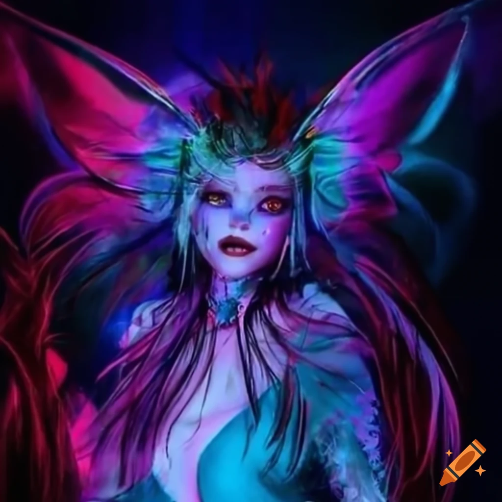 Colorful fae demon enjoying music on Craiyon