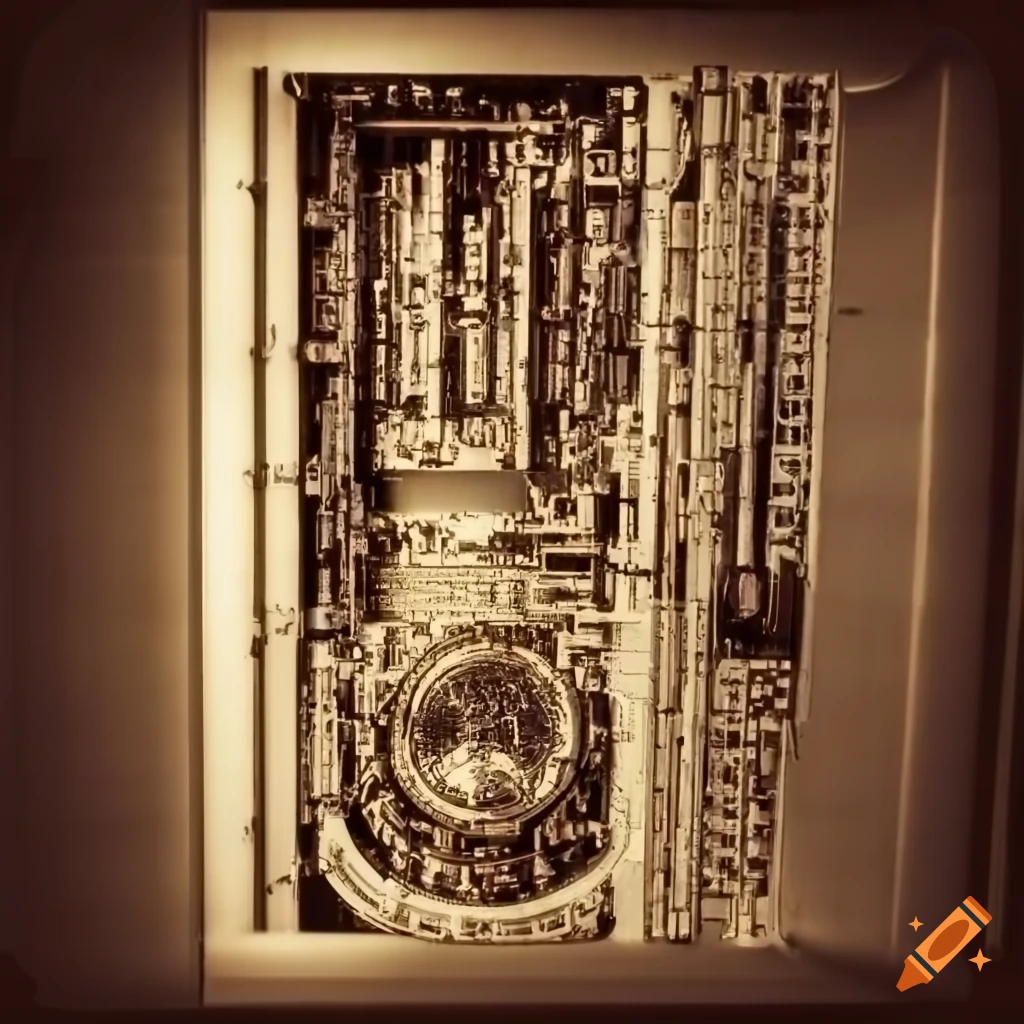 Smooth futuristic matter compiler computer in sepia tone