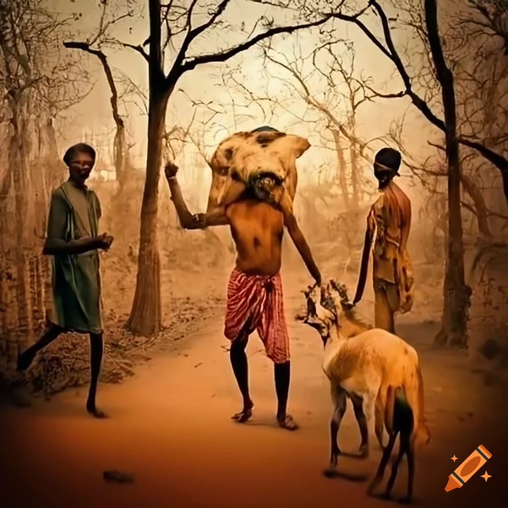 Indian villagers paying money to Britishers for an animal