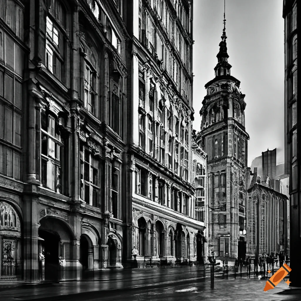 Urban cityscape in black and white on Craiyon