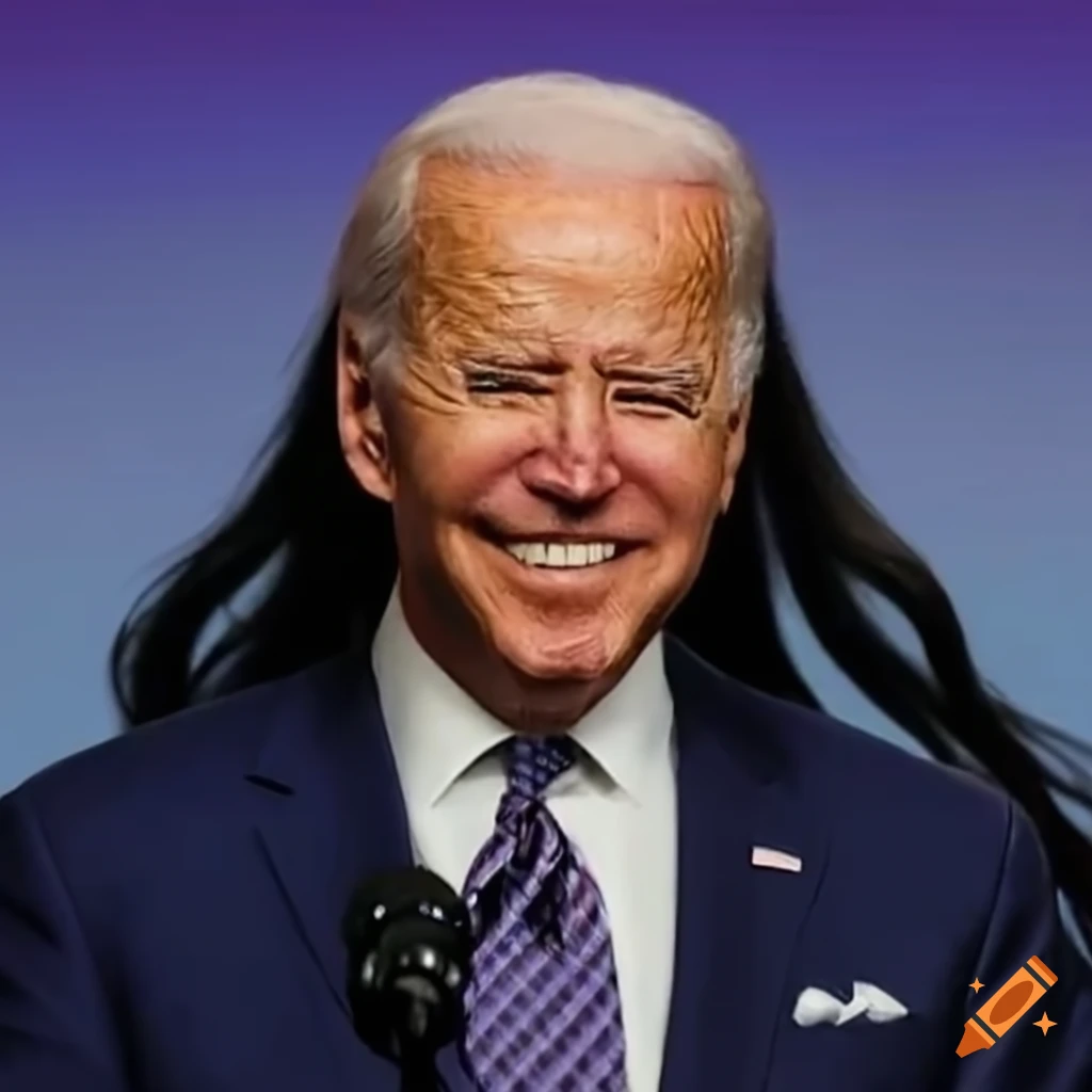 President joe biden with long black hair on Craiyon