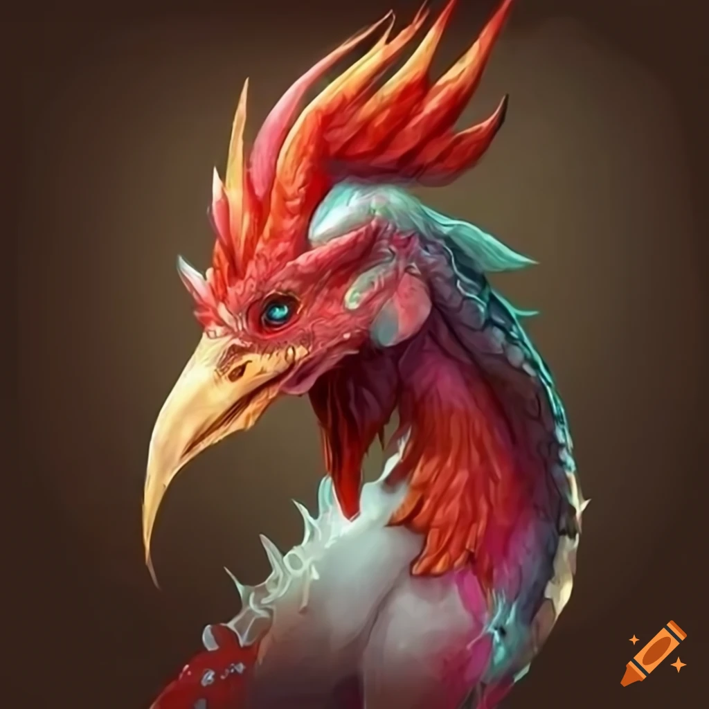 Dragon chicken hybrid concept art in high definition on Craiyon