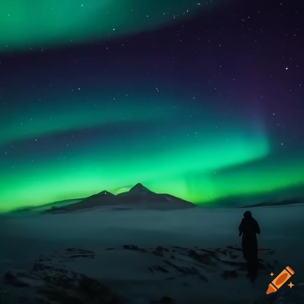 Native man observing the aurora borealis
