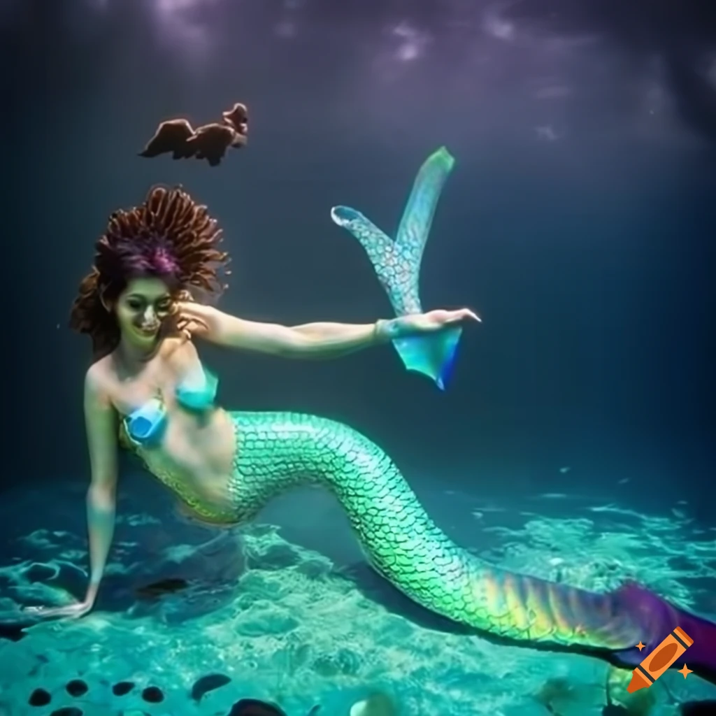 Two mermaid goddesses, The Protector and The Guardian, overlooking an iridescent coral reef