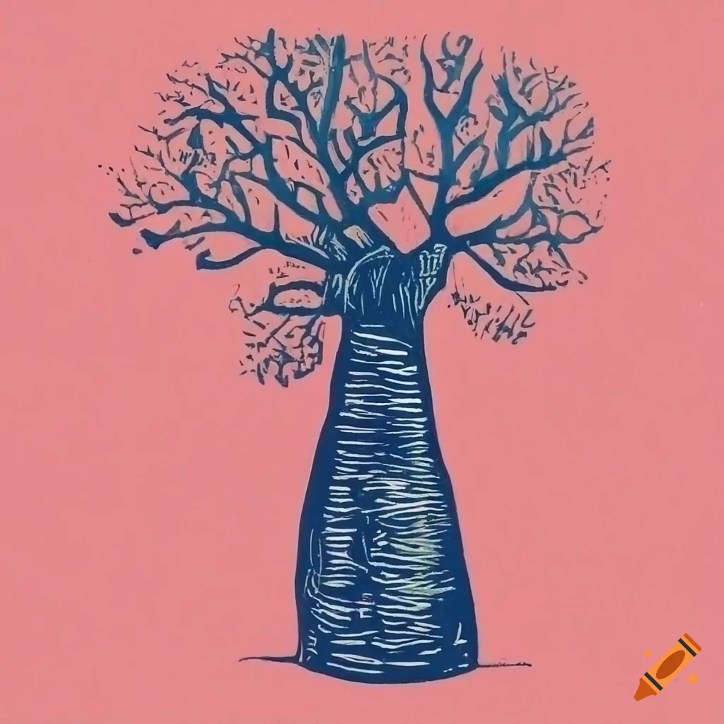 Bottle tree in the style of a linocut print on Craiyon