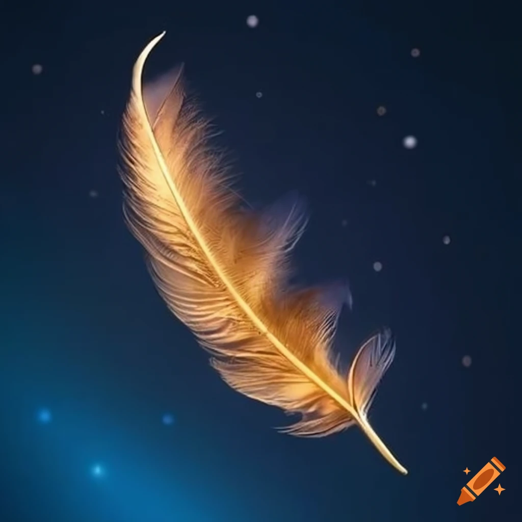 Delicate feathers under a sparkling golden starry sky