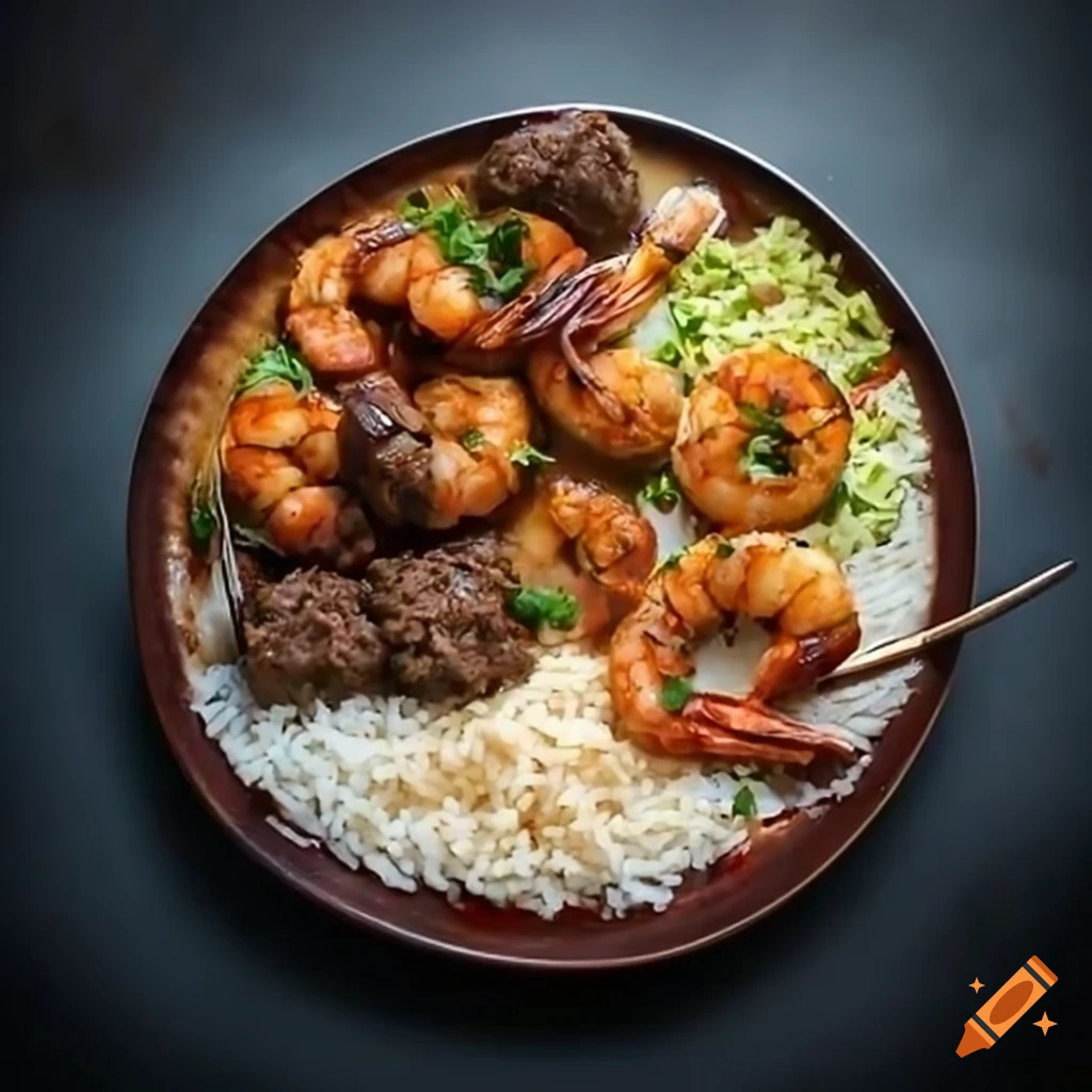 Delicious tabdoori with beef kabab, shrimp, rice, and naan