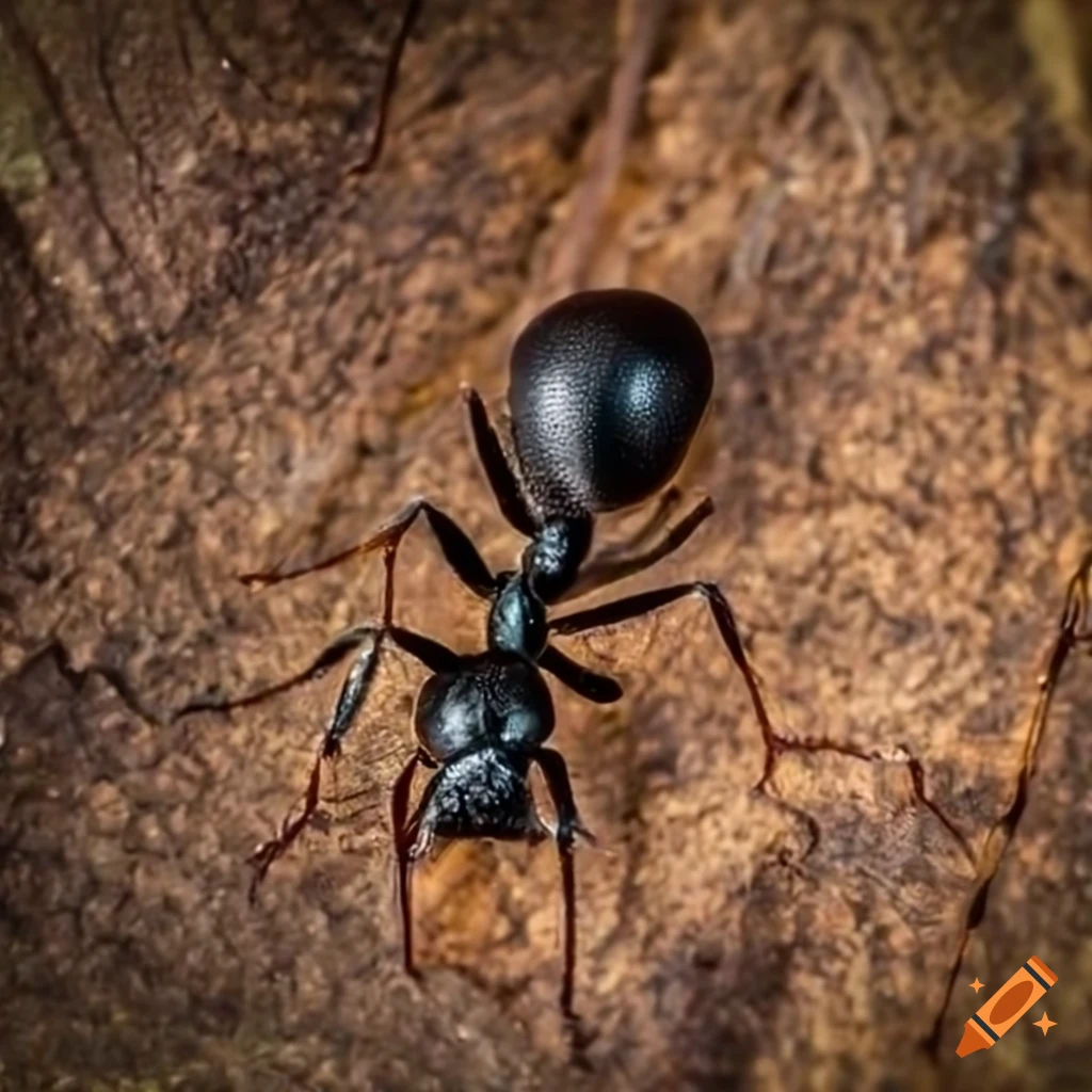 Large black ant seen from above on Craiyon