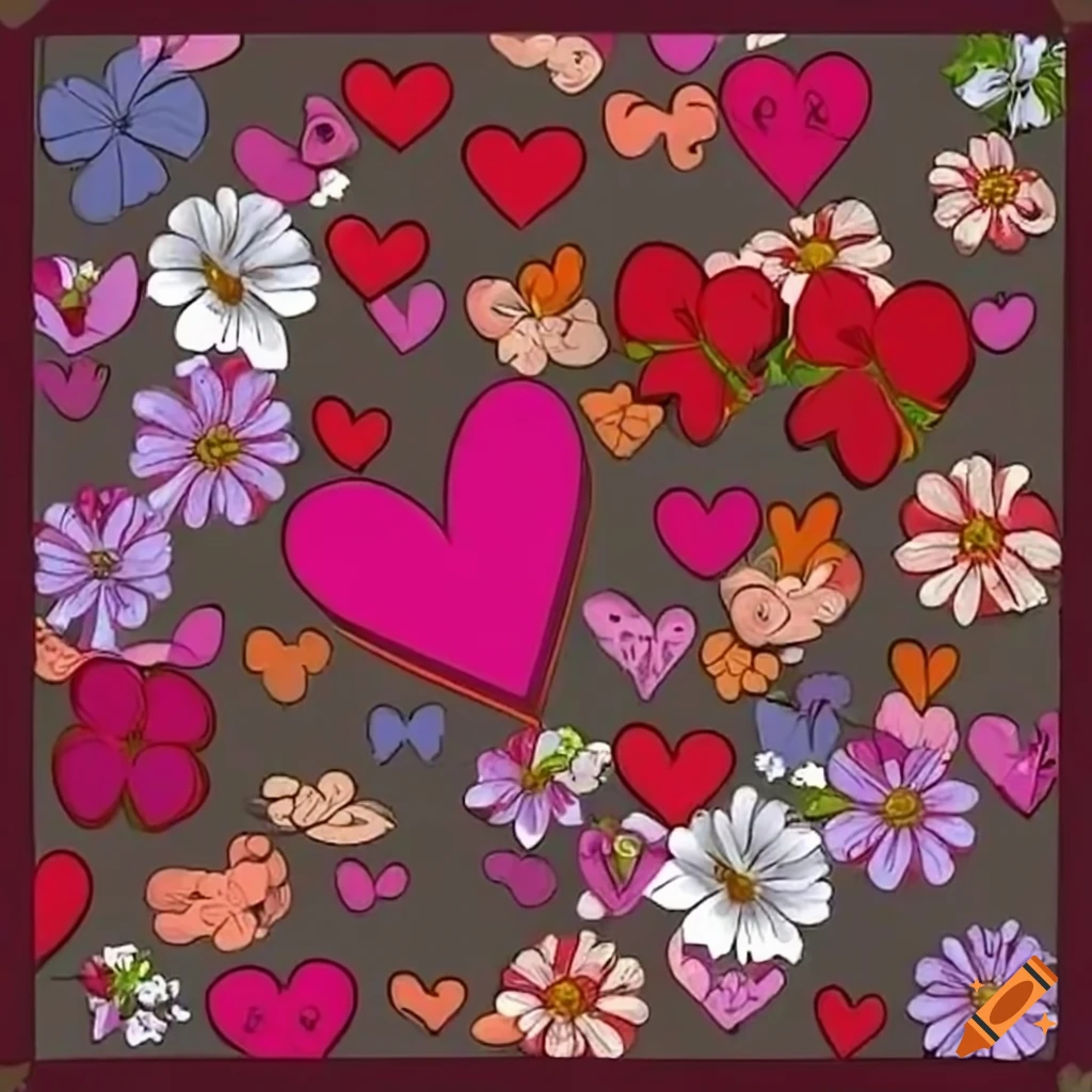 Colorful background with flowers, butterflies, and hearts for a love letter