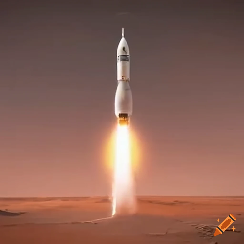 NASA rocket taking off on the surface of Mars