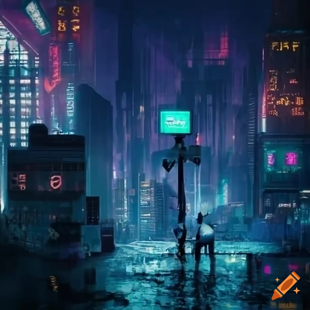 Cityscape with biopunk and cyberpunk elements