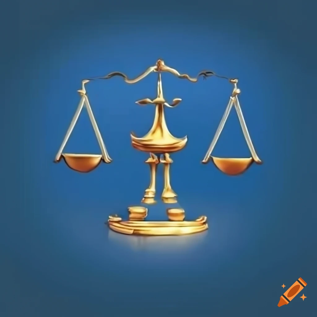 Blue flag with golden art depicting an arm holding a libra scale and olive branches