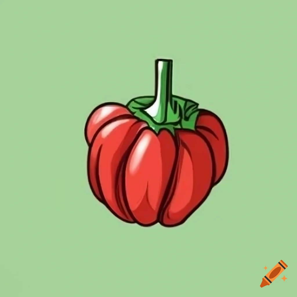 Black and white line art vector drawing of a bell pepper