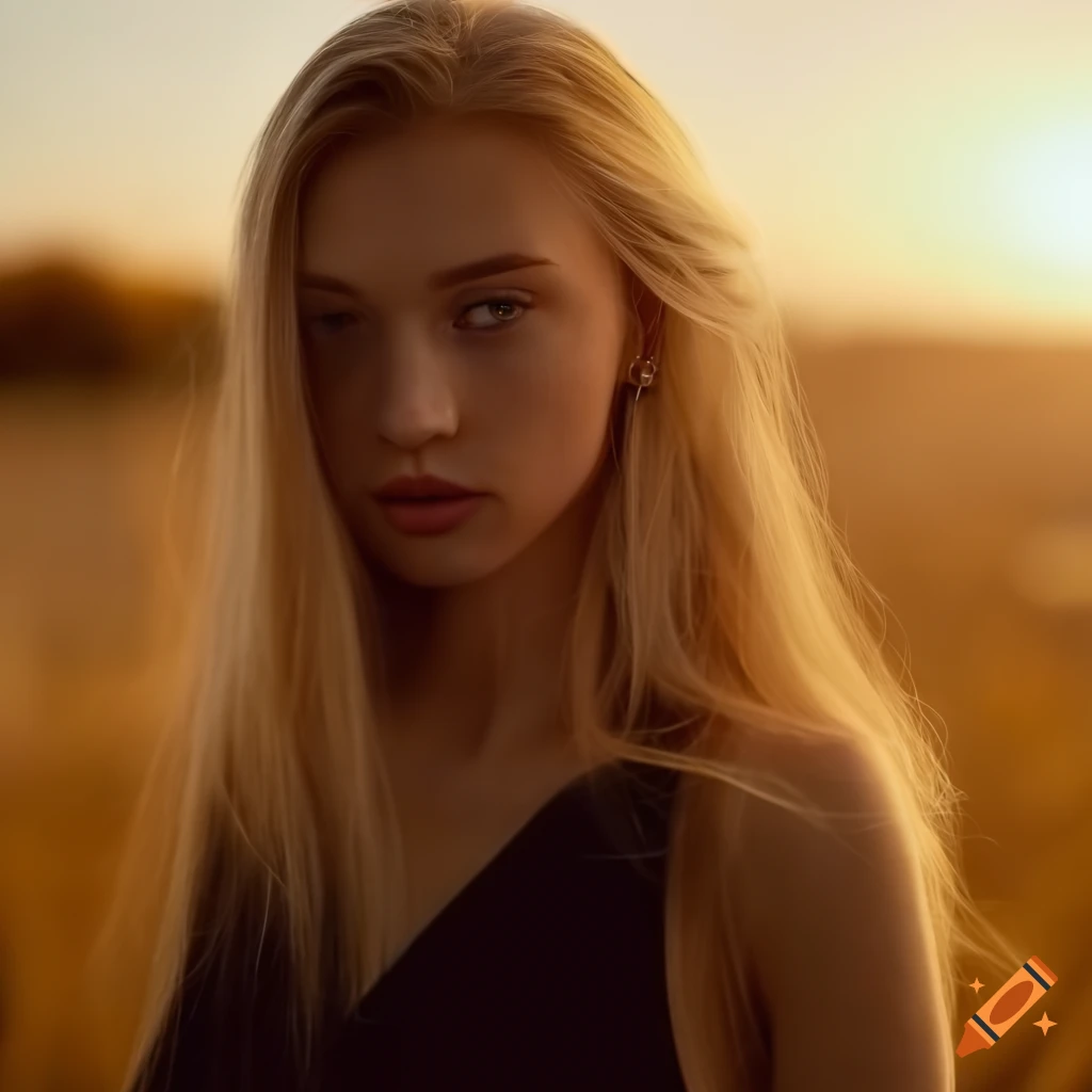 Portrait of a blonde woman during golden hour on Craiyon