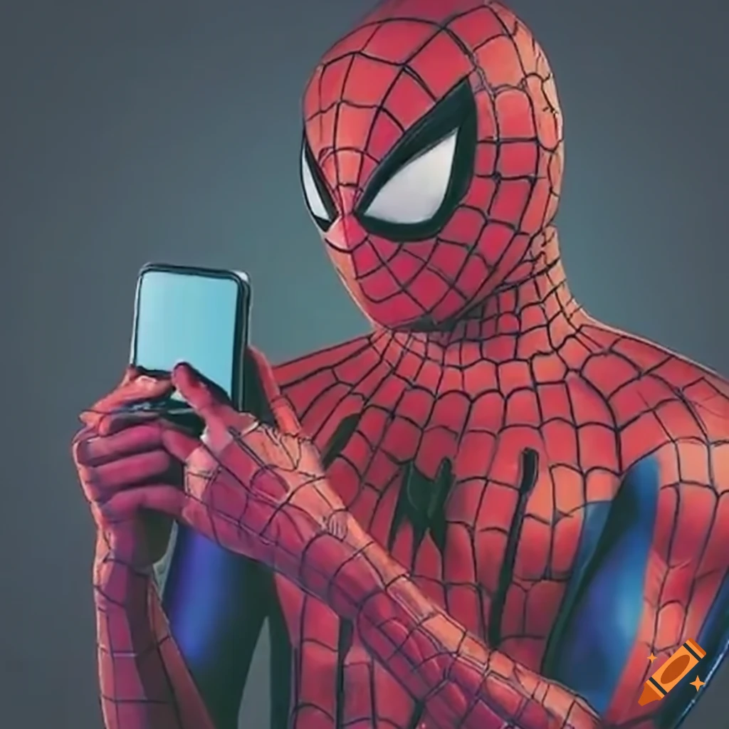 Spiderman with a cell phone on Craiyon