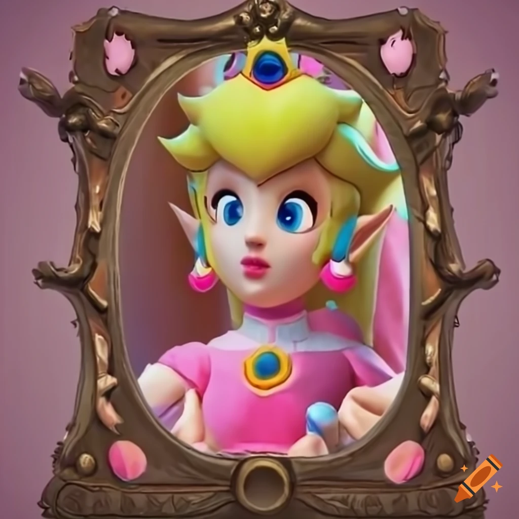 Cosplayer as princess Peach applying pink lipstick in a dressing room